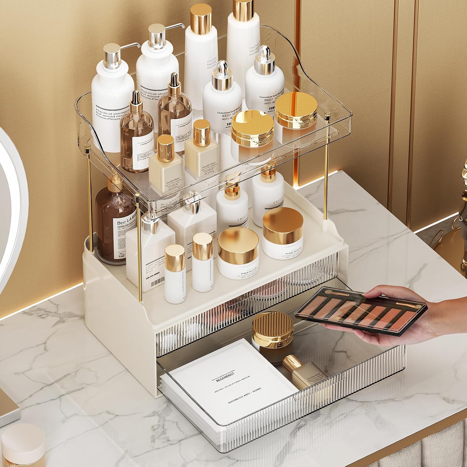 2-Tier 2-Drawer Bathroom Countertop Organizer, Skin Care Large Organizer, Multi-Purpose Makeup Storage Rack for Vanity, Cosmetic Counter Organizer (Clear) - Image 7