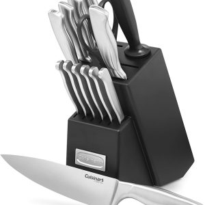 CUISINART Block Knife Set, 15pc Ultra Ultra- Sharp Cutlery Knife Set with Steel Blades for Precise Cutting , Lightweight, Stainless Steel, Durable & Dishwasher Safe, C77SS-15PK