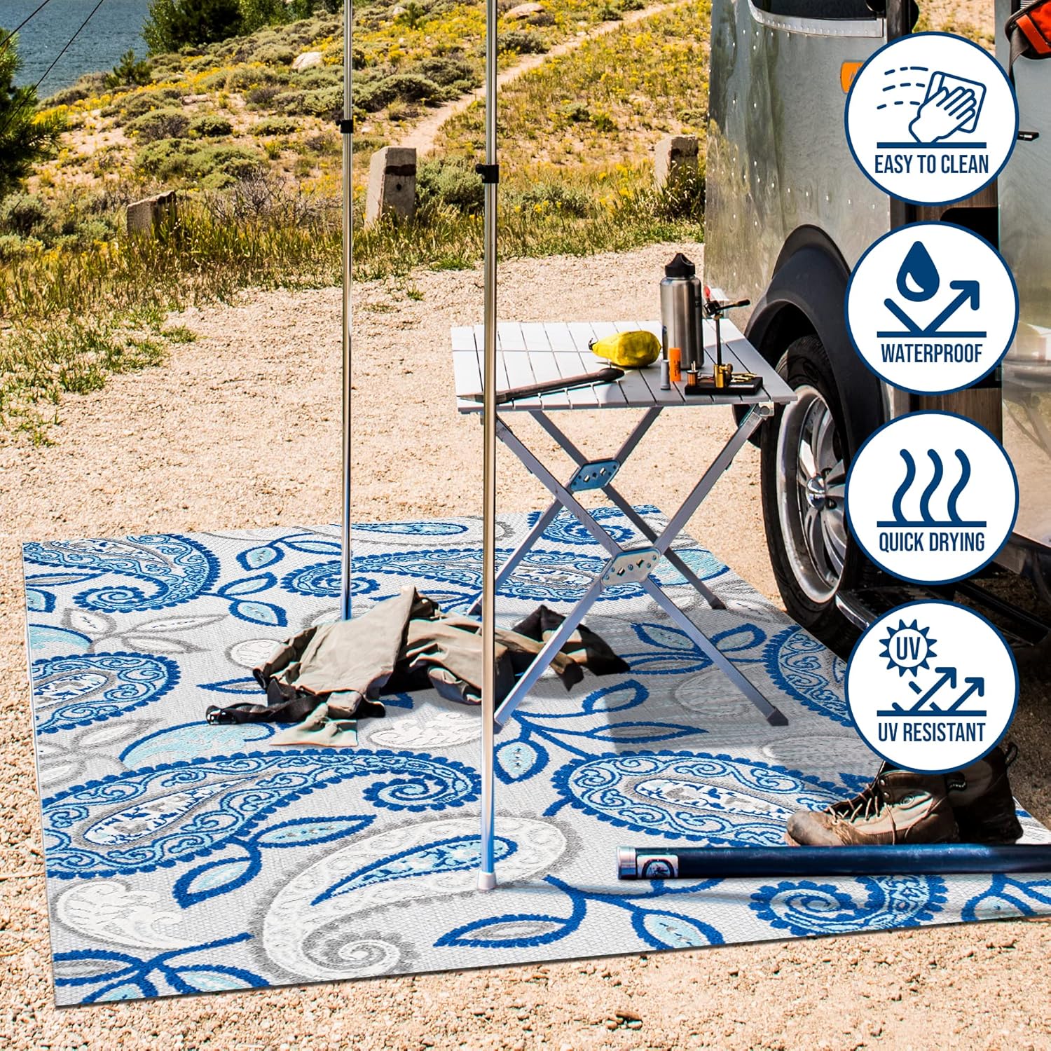 JONATHAN Y AMC102C-4 Julien Paisley High-Low Indoor Outdoor Area-Rug Bohemian Floral Easy-Cleaning High Traffic Bedroom Kitchen Backyard Patio Porch Non Shedding, 4 X 6, Blue/Light Gray - Image 7