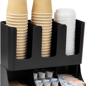 Mind Reader 6 Compartment Upright Breakroom Coffee Condiment and Cup Storage Organizer, Black