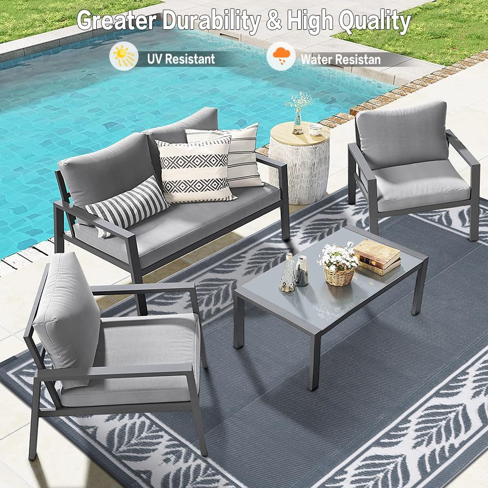 Outdoor Plastic Straw Rug, Waterproof Mat, Washable Large Floor Mat and Rug for Outdoors, RV, Beach, Patio, Camping, Backyard, Deck, Picnic, Trailer,Outside (Olive-Leaf/Grey&White,5x8ft) - Image 4