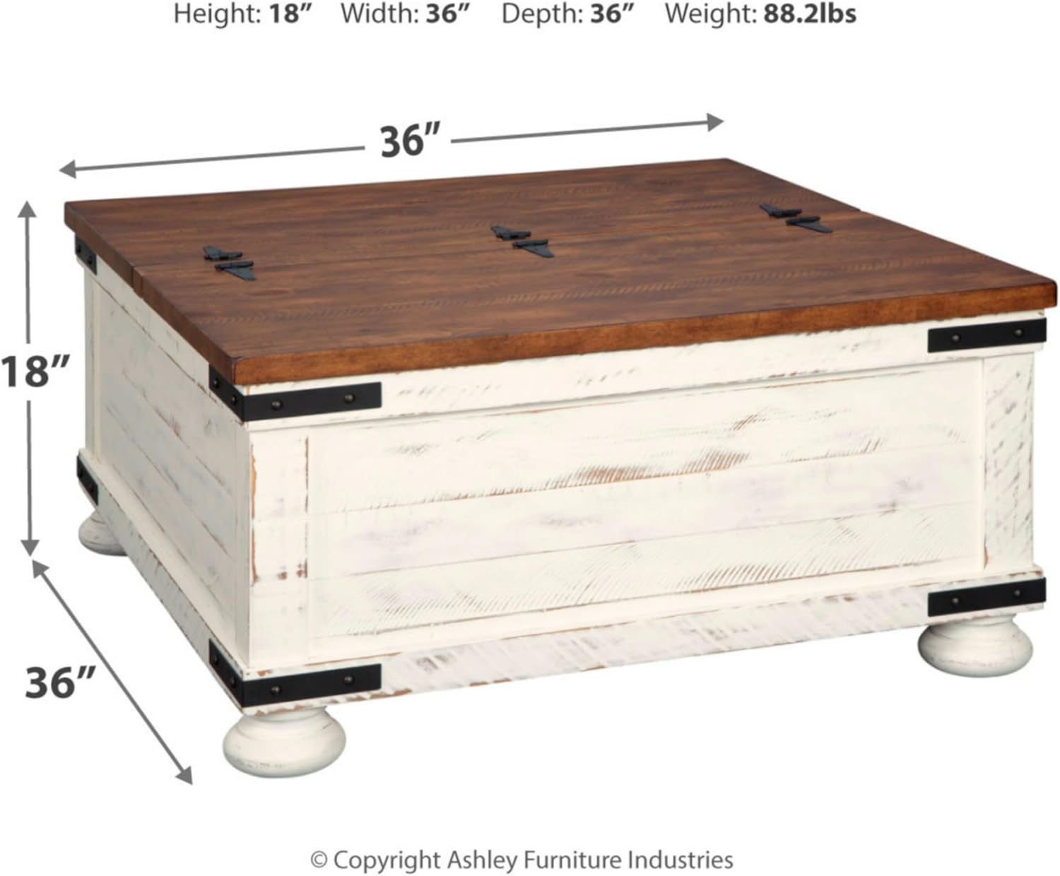 Signature Design by Ashley Wystfield Farmhouse Square Storage Coffee Table with Hinged Lift Top, Distressed White - Image 3