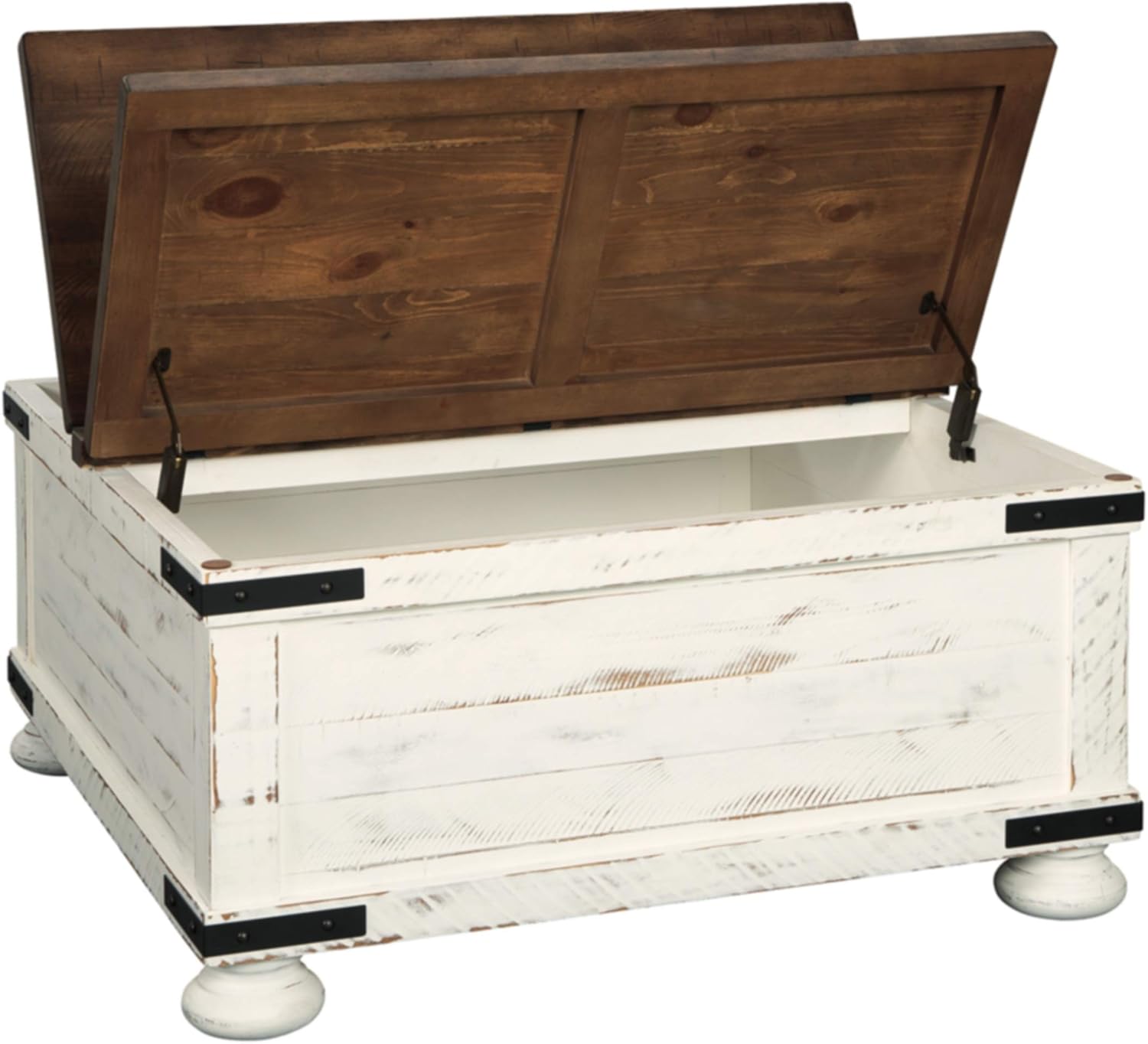 Signature Design by Ashley Wystfield Farmhouse Square Storage Coffee Table with Hinged Lift Top, Distressed White - Image 4