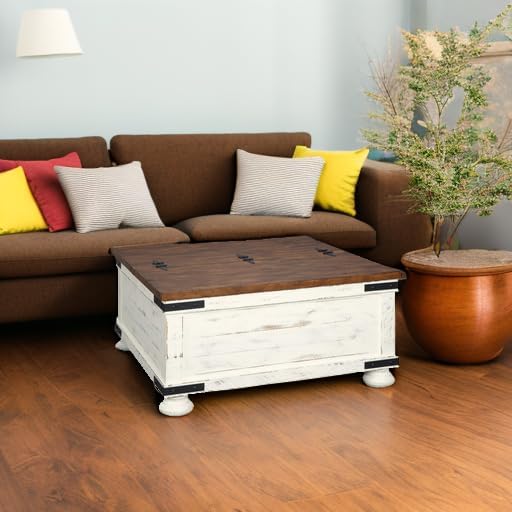 Signature Design by Ashley Wystfield Farmhouse Square Storage Coffee Table with Hinged Lift Top, Distressed White - Image 5