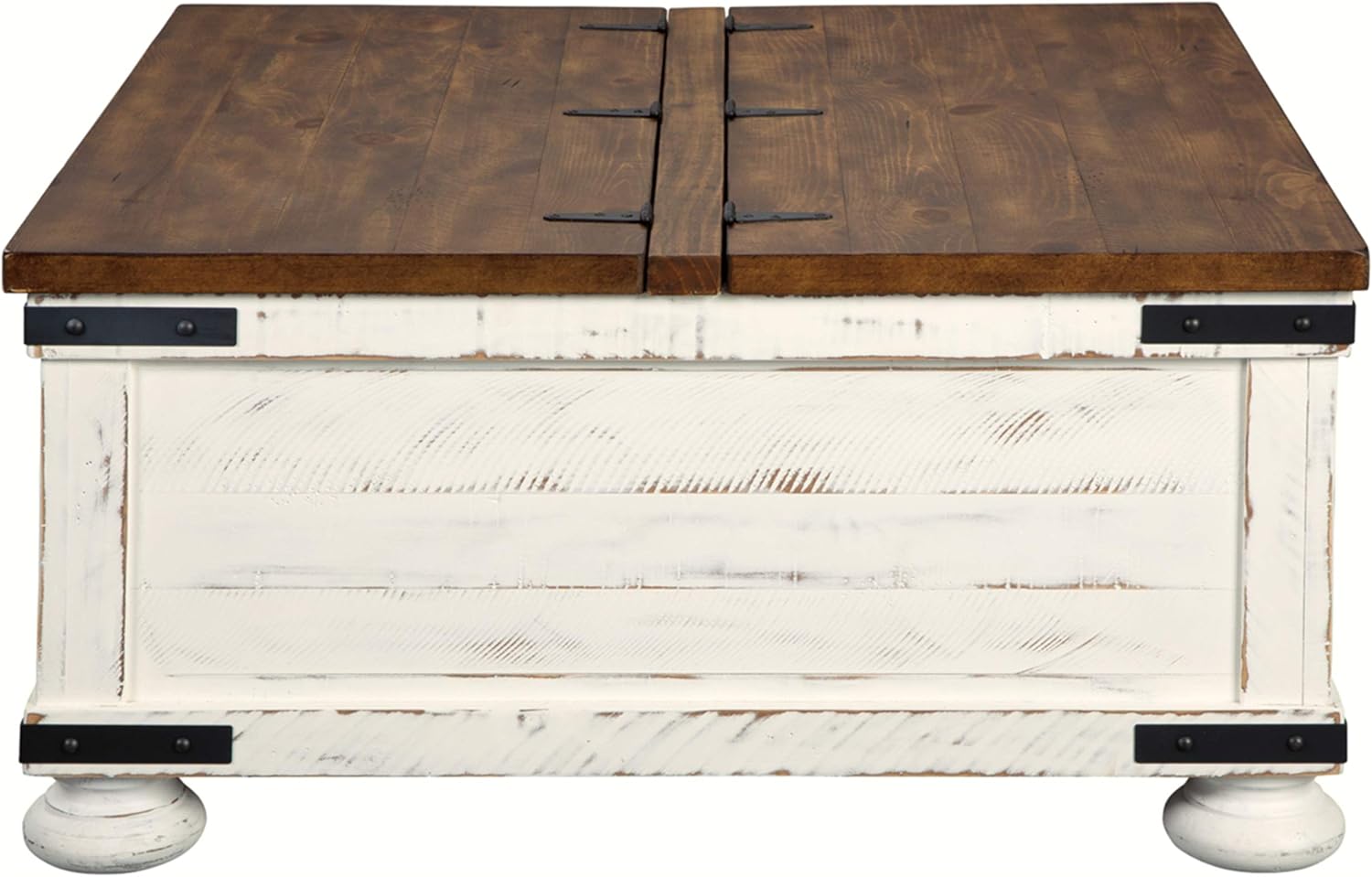 Signature Design by Ashley Wystfield Farmhouse Square Storage Coffee Table with Hinged Lift Top, Distressed White - Image 6
