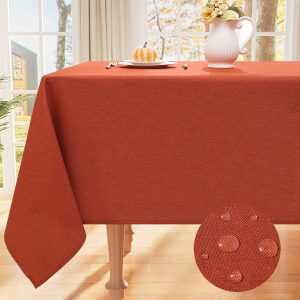 Smiry Rectangle Faux Linen Table Cloth, Waterproof Burlap Fabric Tablecloth, Washable Decorative Farmhouse Table Covers for Kitchen, Dining, Parties, 60x84, Rust